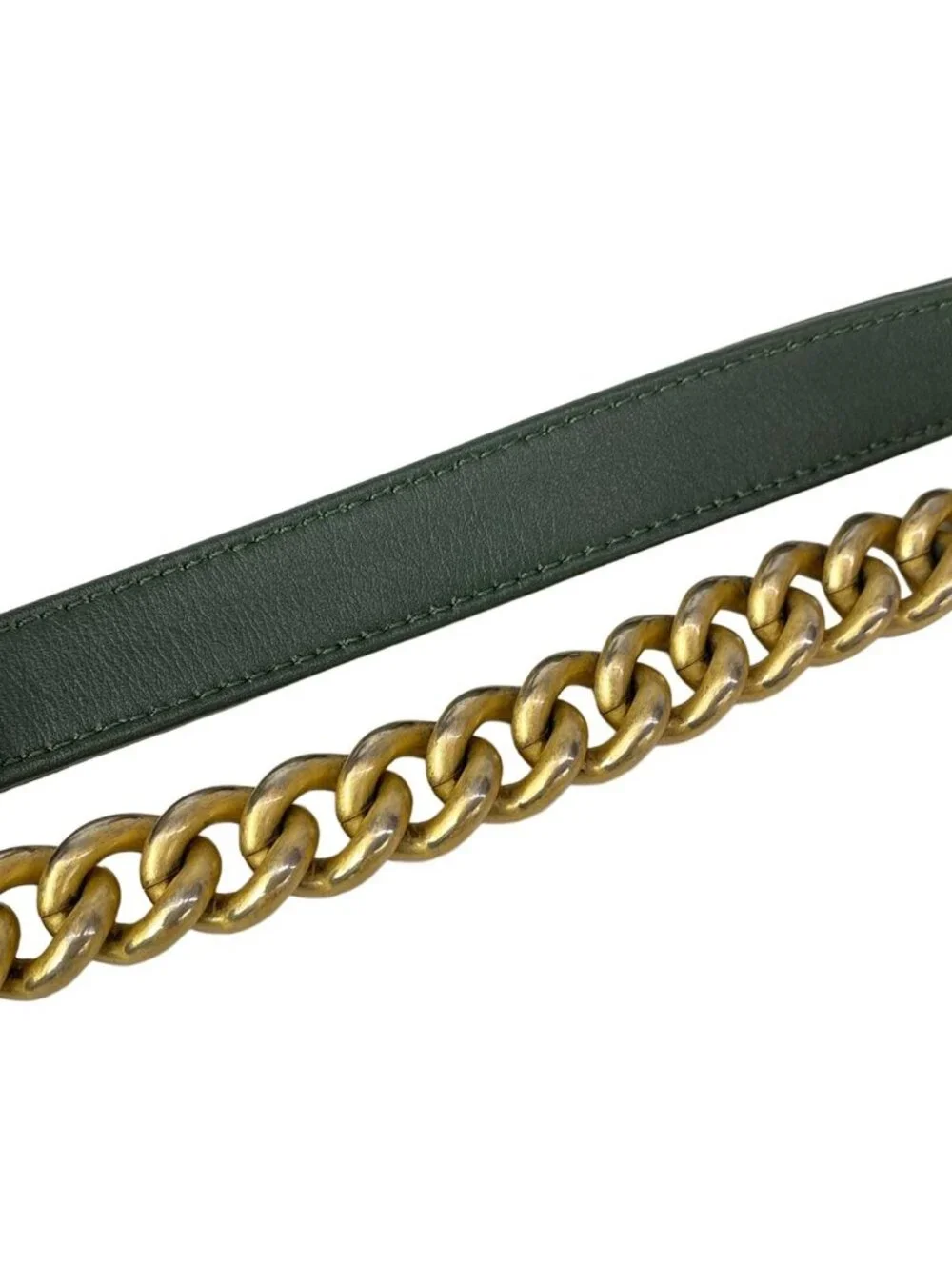 Chanel Shoulder Bag Boy Quilted Dark Green Vintage Gold Chain Leather